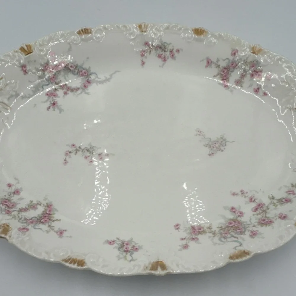 Haviland Limoges France H484 Floral Oval Porcelain Platter White Pink Gold
